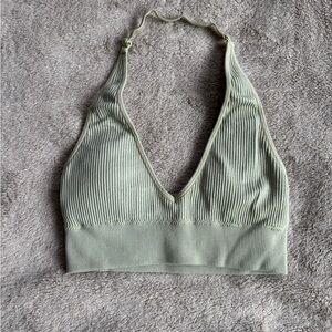Aerie Ribbed Halter Bralette - Light Green